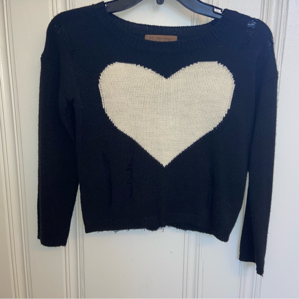 The Classic Black Sweater w/ Large Ivory Heart